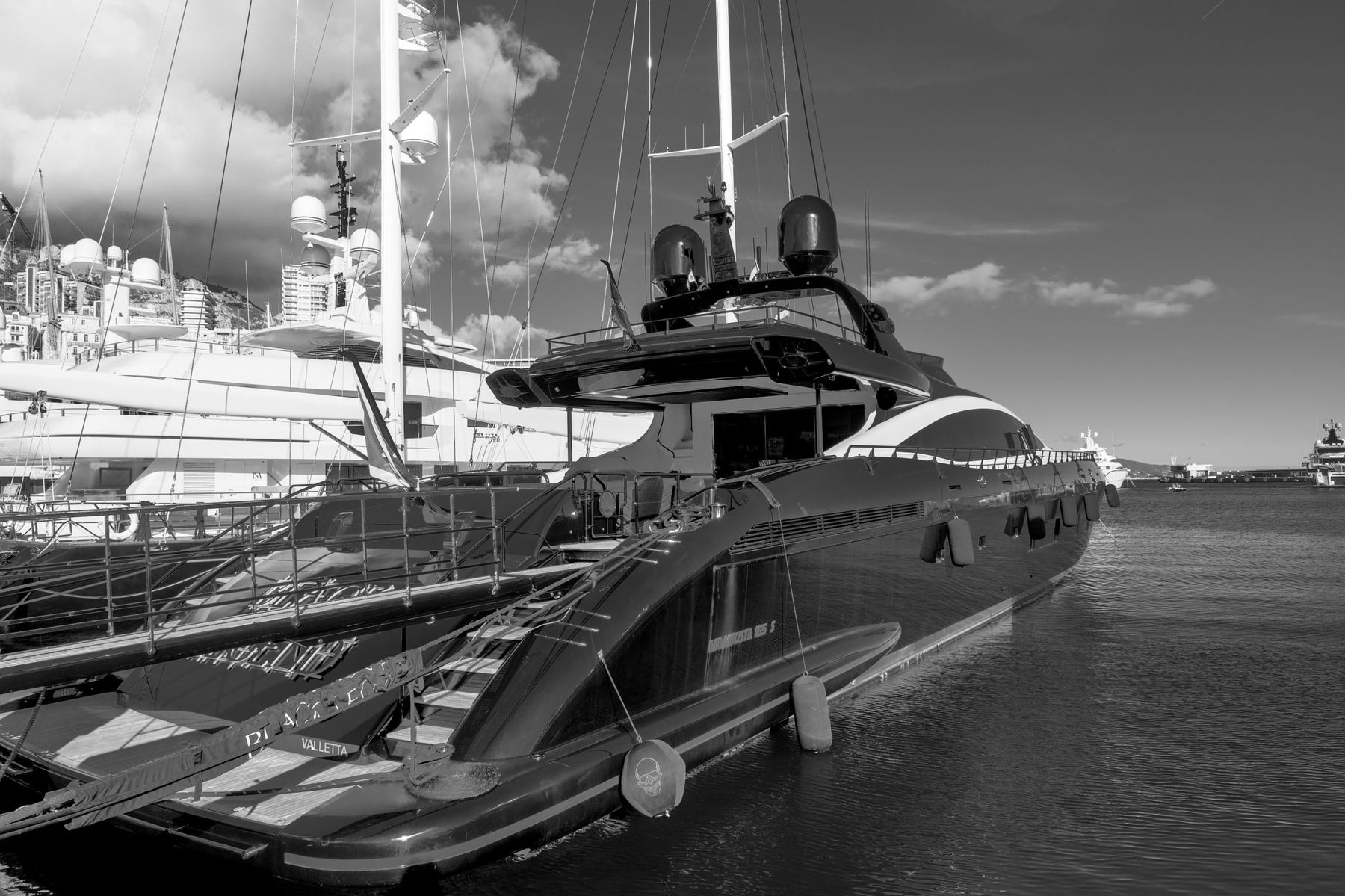 Superyacht moored in a marina